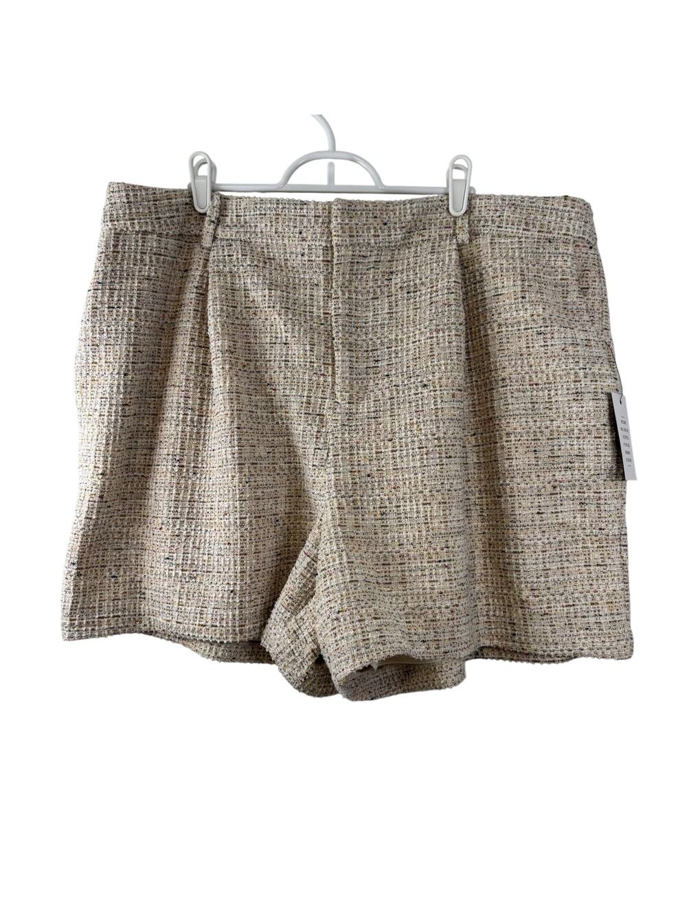 Eloquii Taupe Sparkly Tweed Dress Shorts Women's Sz 16 Lined Wool Blend Pockets